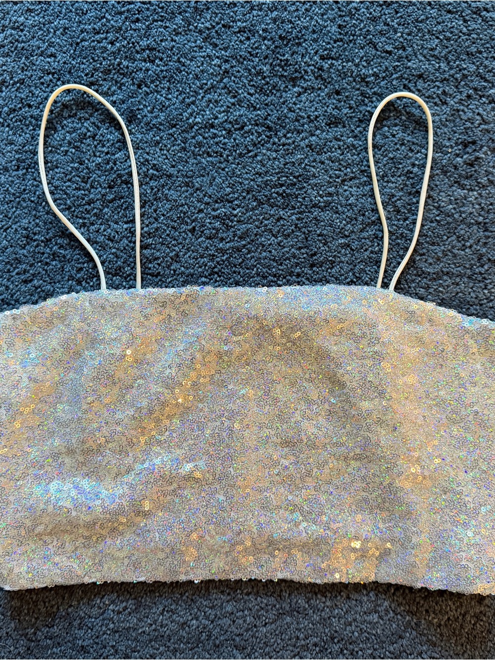 Women’s Iridescent Sequin top wThin Straps, silver/creme Sunday in Brooklyn XS